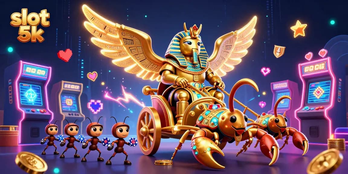 Engage in slot 5k with the colossal golden scarab beetle championing your gaming adventure.