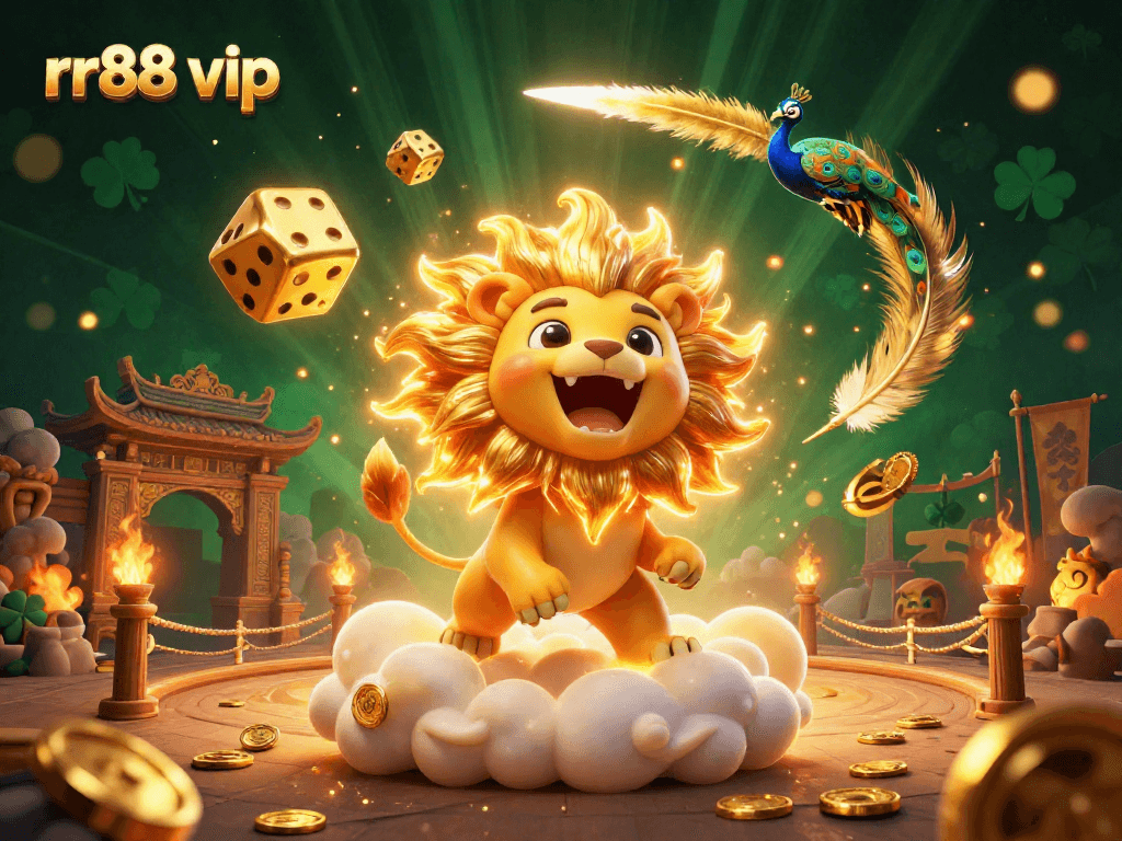 Experience exciting games as rr88 vip showcases vibrant casino elements in a dynamic 3D scene.
