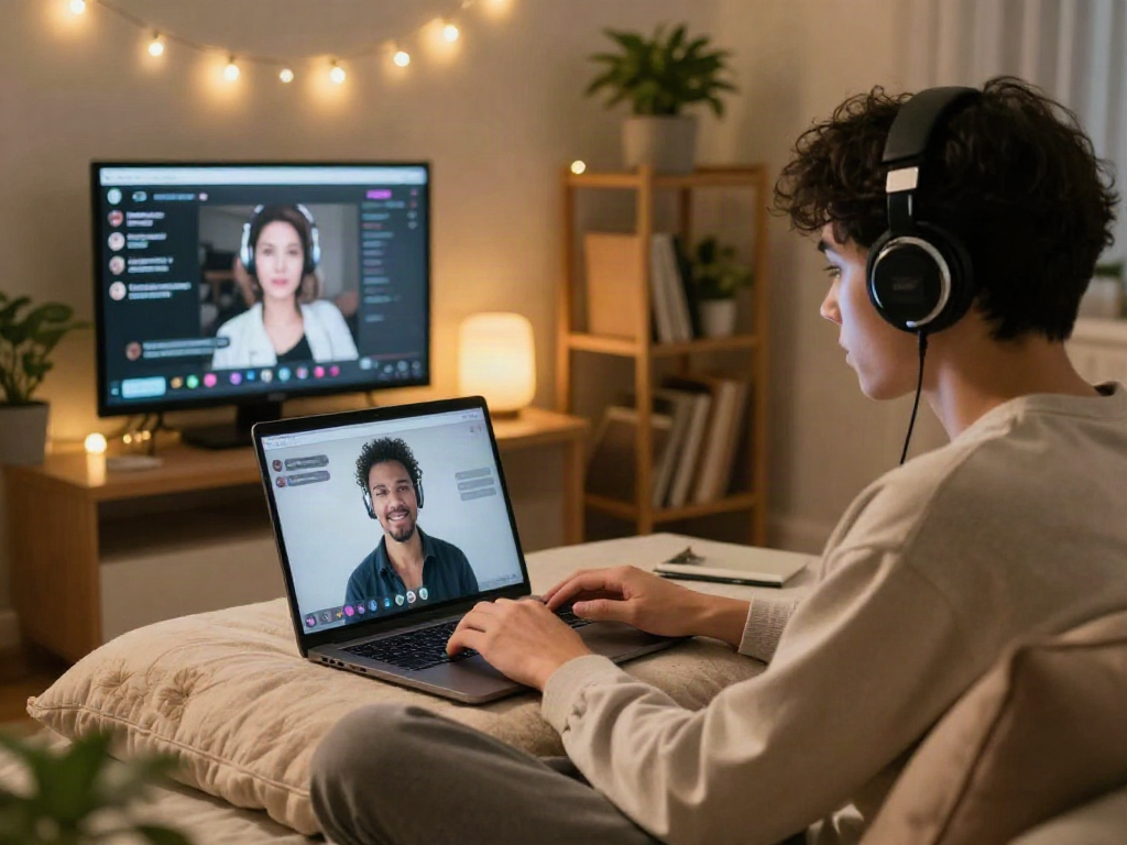 Engaging in ai porn chat with a cozy AI companion setting, highlighting technology and intimacy.