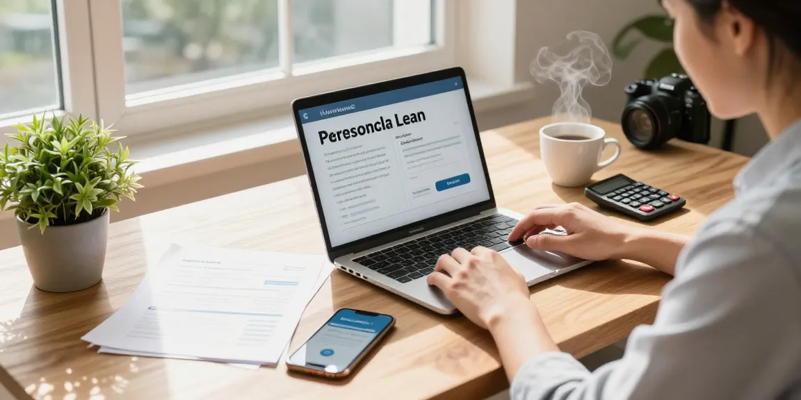 The image showcases a person exploring a $2000 loan in a cozy home office, with financial documents, a laptop, and a warm atmosphere.
