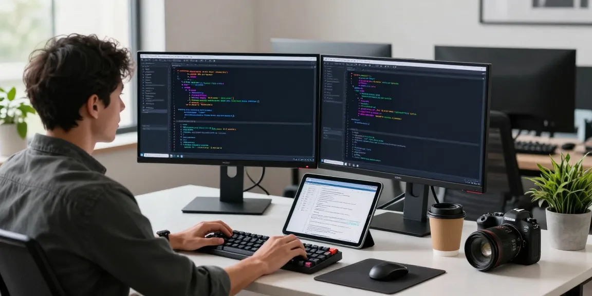 Developer utilizing instant indexing tools at a modern workspace with coding interfaces.