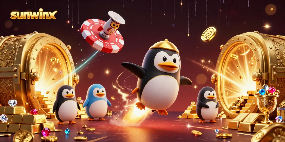 Experience thrilling action with the sunwinx penguin spaceship journeying through an opulent casino scene.