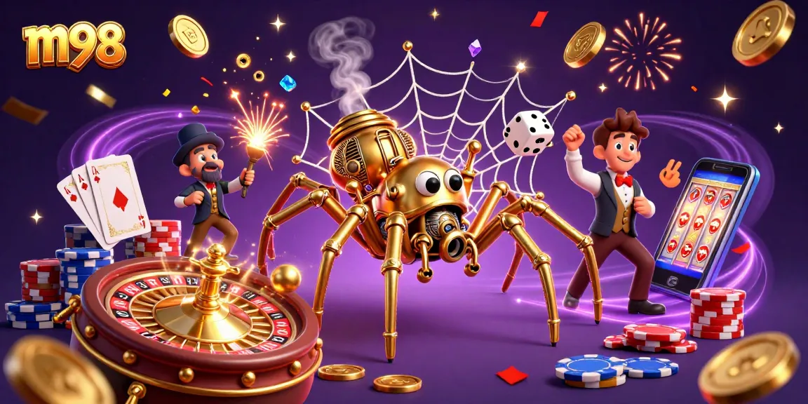 Engage with m98's thrilling gaming experience through an ultra-detailed 3D casino illustration.