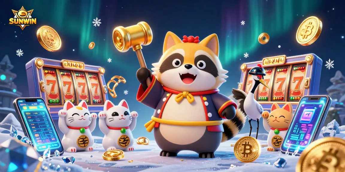 SUNWIN slots come alive with immersive 3D illustration, showcasing vibrant characters and dynamic gaming elements against a dazzling background.