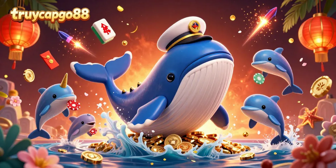Engage with the exciting adventures at truycapgo88 featuring a 3D cartoon whale and thrilling casino elements.